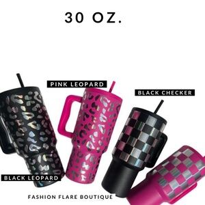 30 Oz Holographic Black Checkered Tumbler w/ Handle